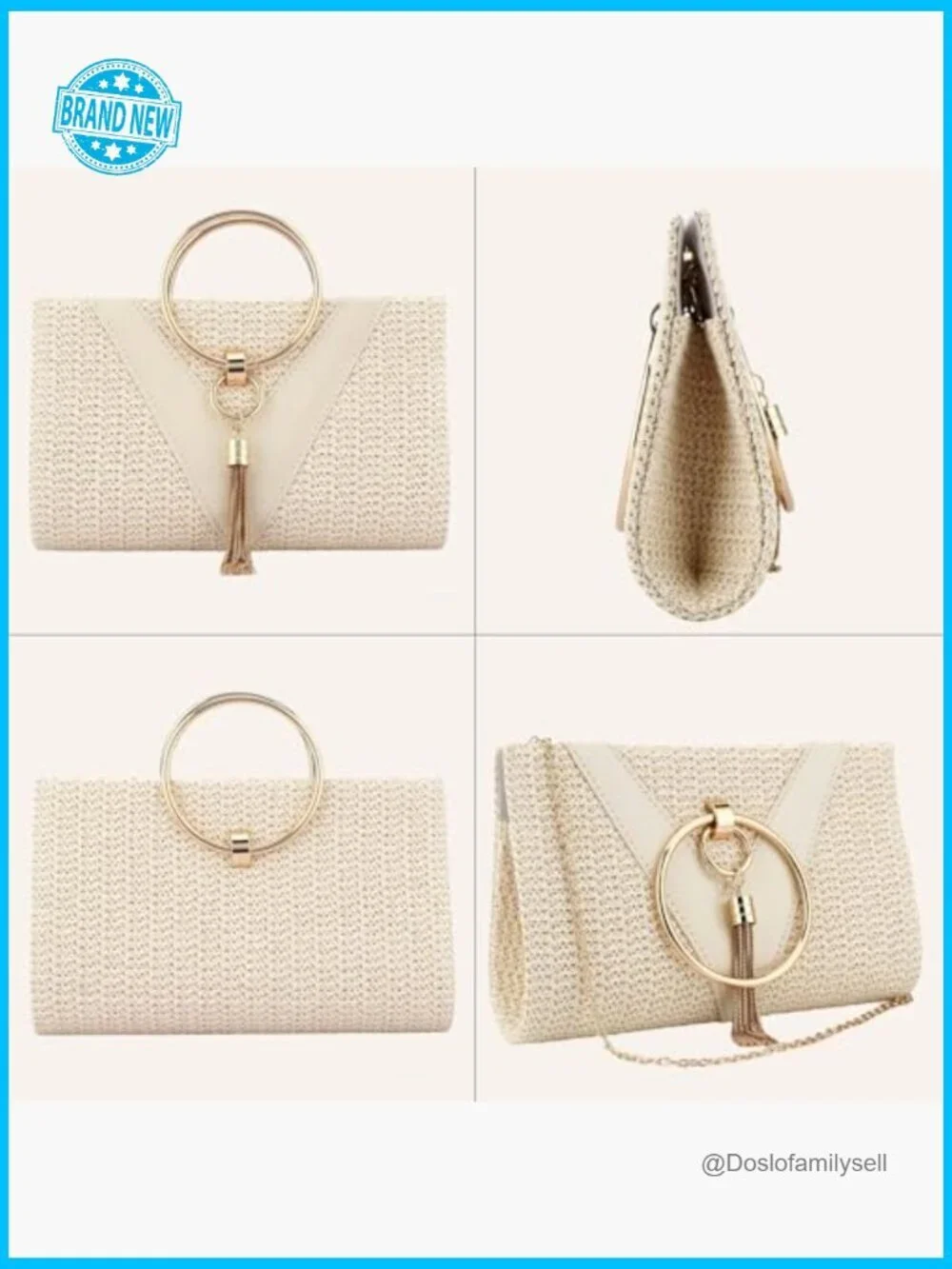 Straw Clutch Purse Handwoven Seagrass Tassel Detachable Chain Shoulder Bag Tote